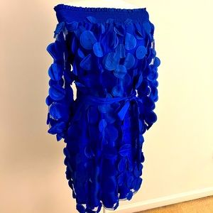 Striking Blue Cocktail dress worn on or off the shoulder!